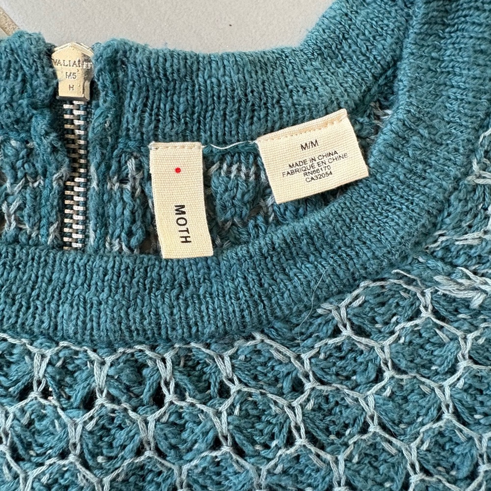 Anthropologie Moth Dot Dot Teal Textured Crew Neck Sweater - Picture 3 of 5